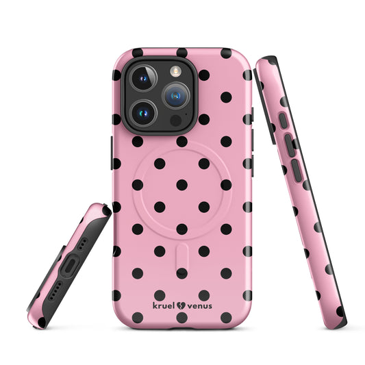 Black Polka Dots Fun Phone Case in Pink MagSafe®