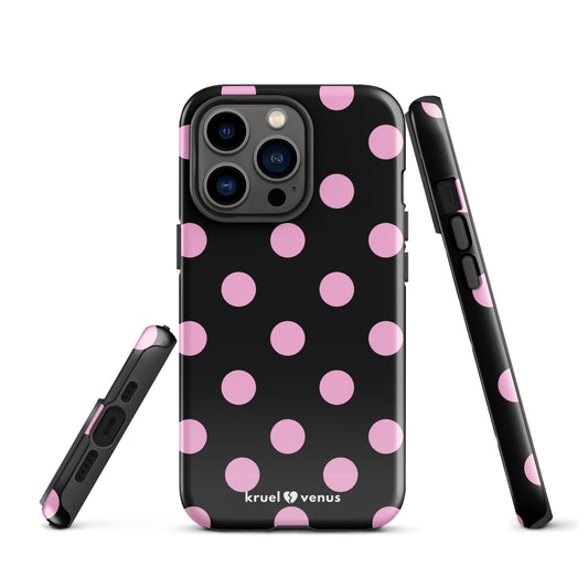 Big Pink Polka Dots in Black Tough Case iPhone®