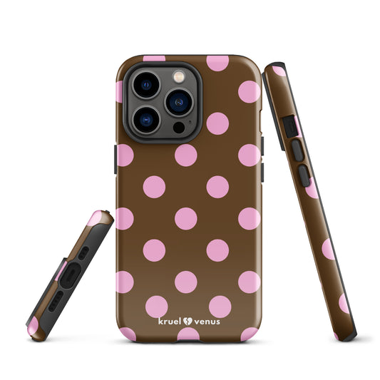 Big Pink Polka Dots in Brown Tough Case iPhone®
