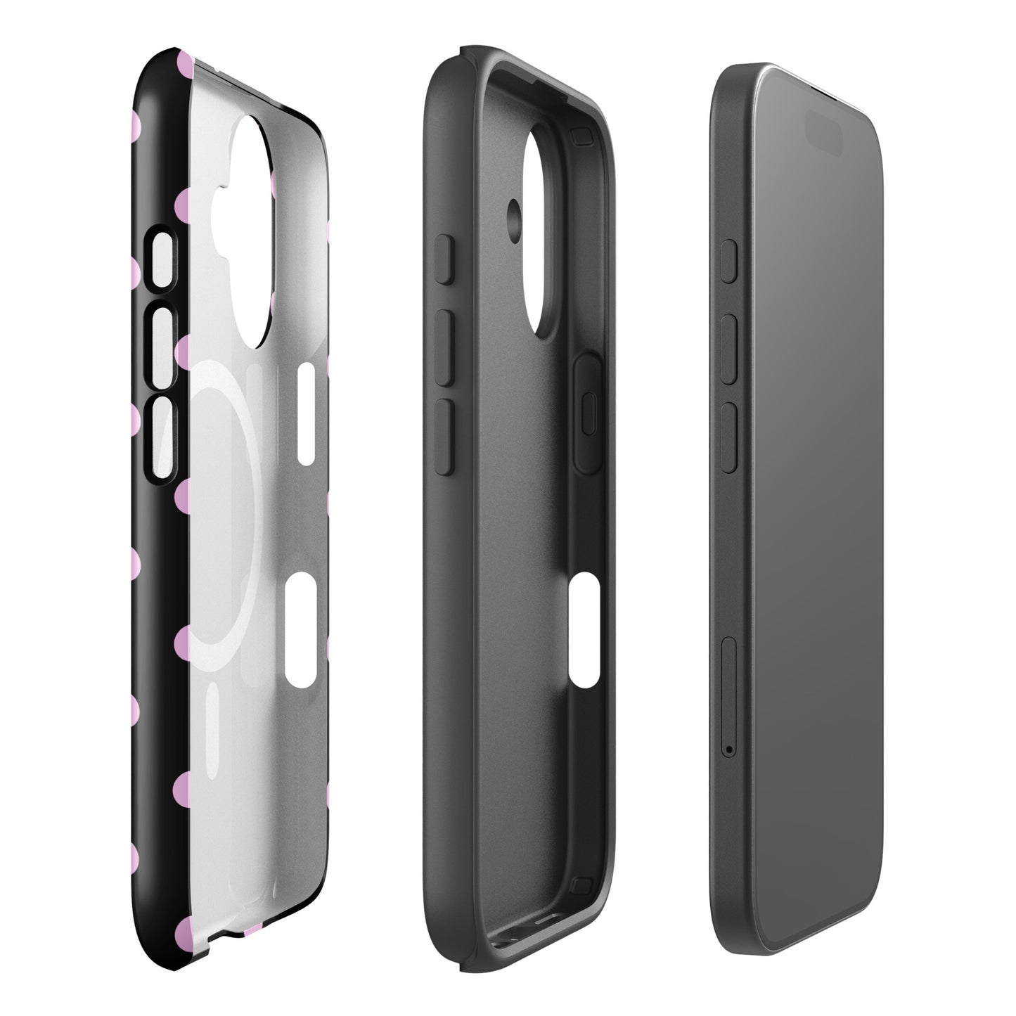 Pink Polka Dots Fun Phone Case in Black MagSafe®
