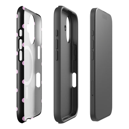 Pink Polka Dots Fun Phone Case in Black MagSafe®