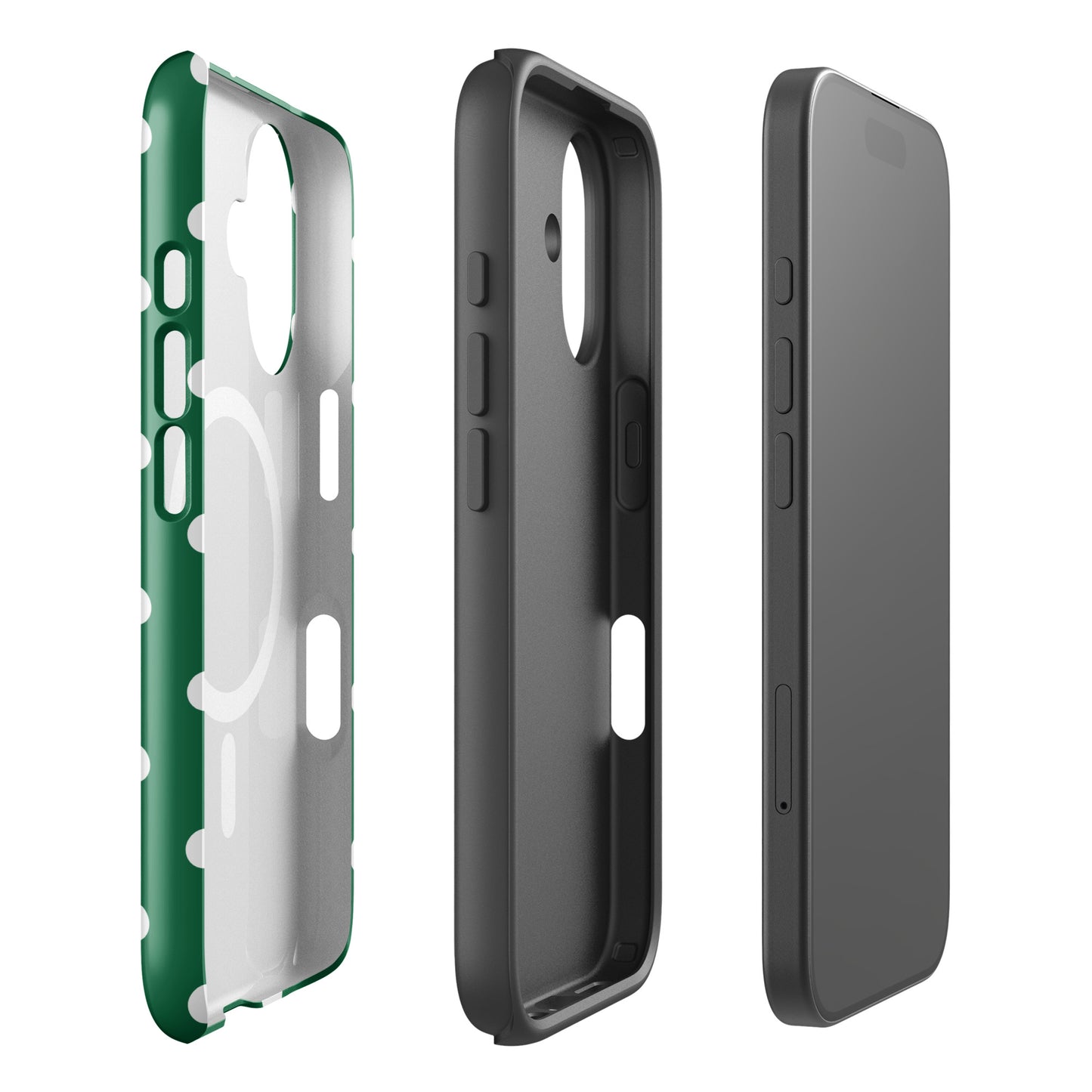 White Polka Dots Fun Phone Case in Green MagSafe®