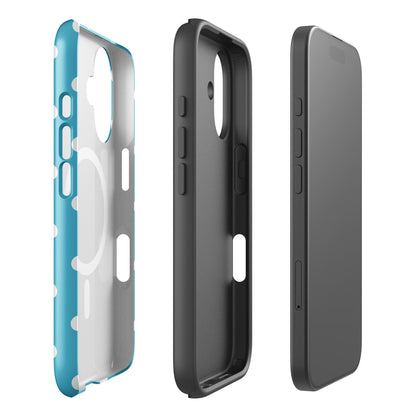 White Polka Dots Fun Phone Case in Light Blue MagSafe®