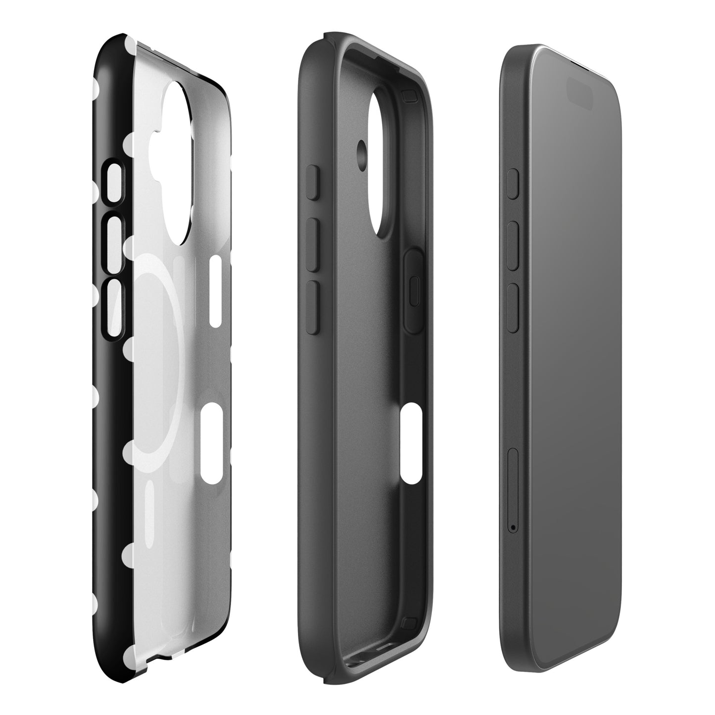 White Polka Dots Fun Phone Case in Black MagSafe®