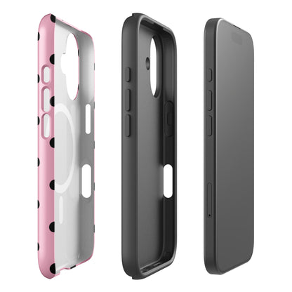 Black Polka Dots Fun Phone Case in Pink MagSafe®