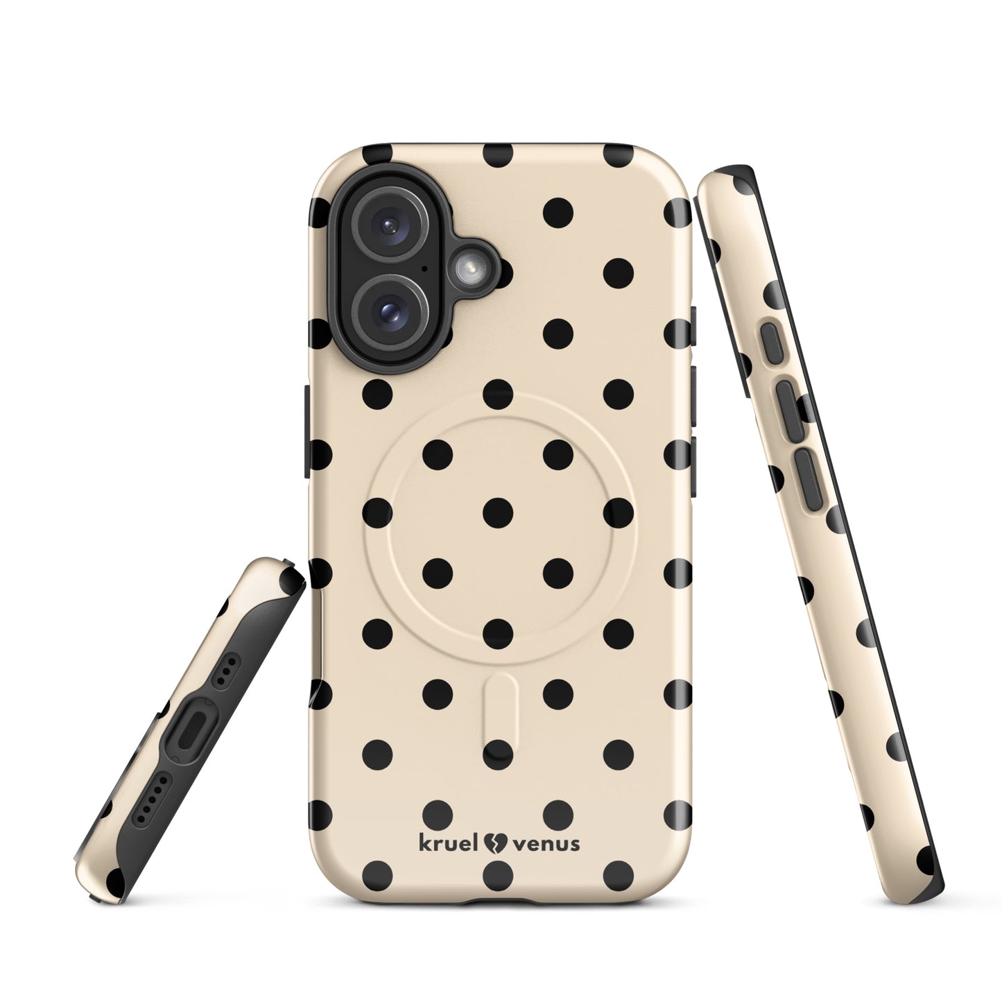 Black Polka Dots Fun Phone Case in Bone MagSafe®