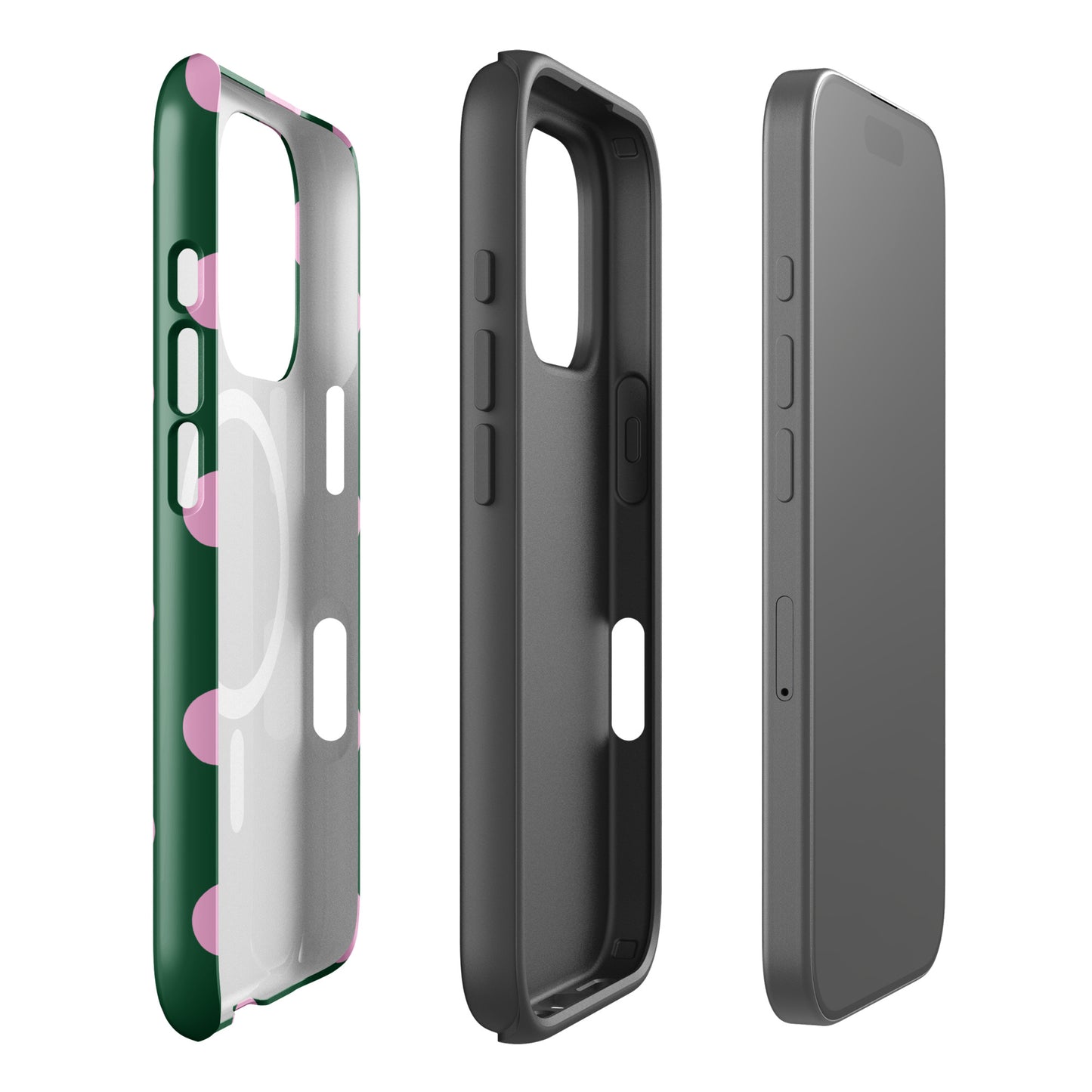 Big Pink Polka Dots Fun Phone Case in Green MagSafe®