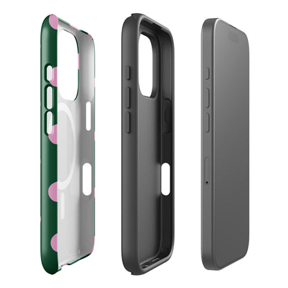 Big Pink Polka Dots Fun Phone Case in Green MagSafe®