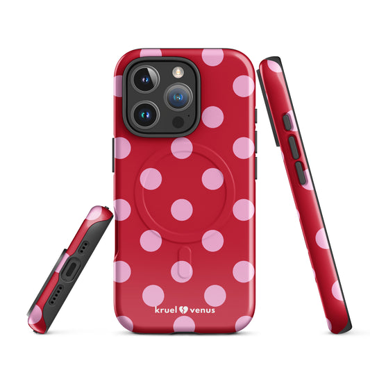 Big Pink Polka Dots Fun Phone Case in Red MagSafe®
