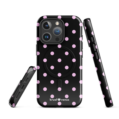 Pink Polka Dots Fun Phone Case in Black MagSafe®