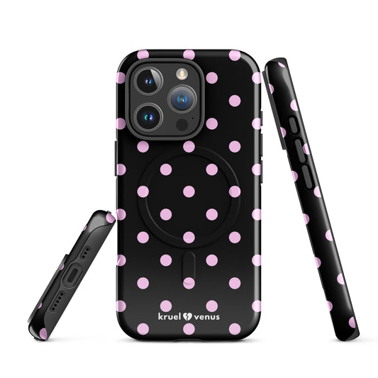 Pink Polka Dots Fun Phone Case in Black MagSafe®
