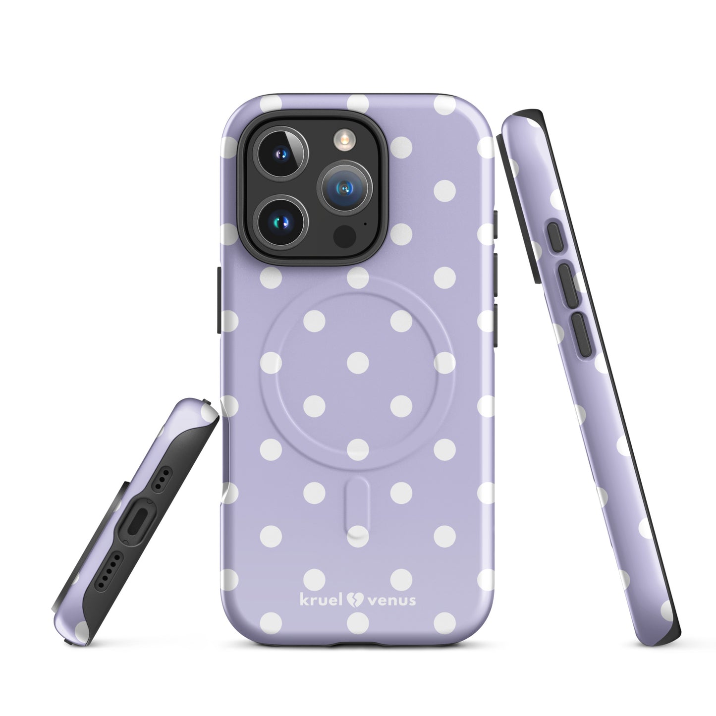 White Polka Dots Fun Phone Case in Lavender MagSafe®