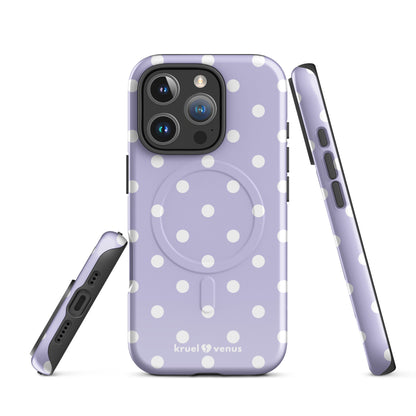 White Polka Dots Fun Phone Case in Lavender MagSafe®