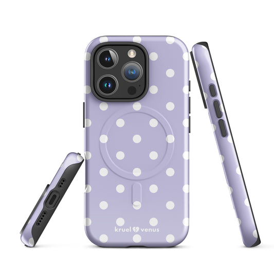 White Polka Dots Fun Phone Case in Lavender MagSafe®