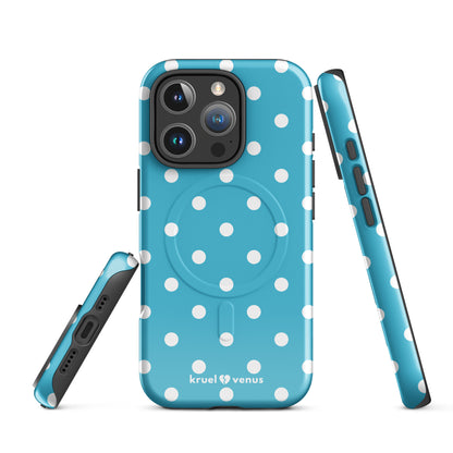 White Polka Dots Fun Phone Case in Light Blue MagSafe®