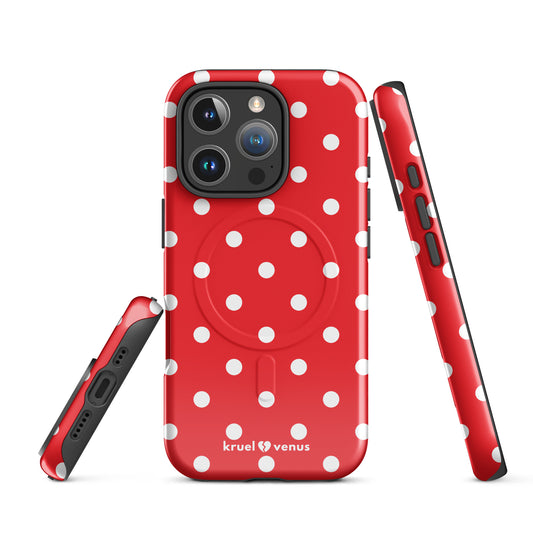 White Polka Dots Fun Phone Case in Red MagSafe®