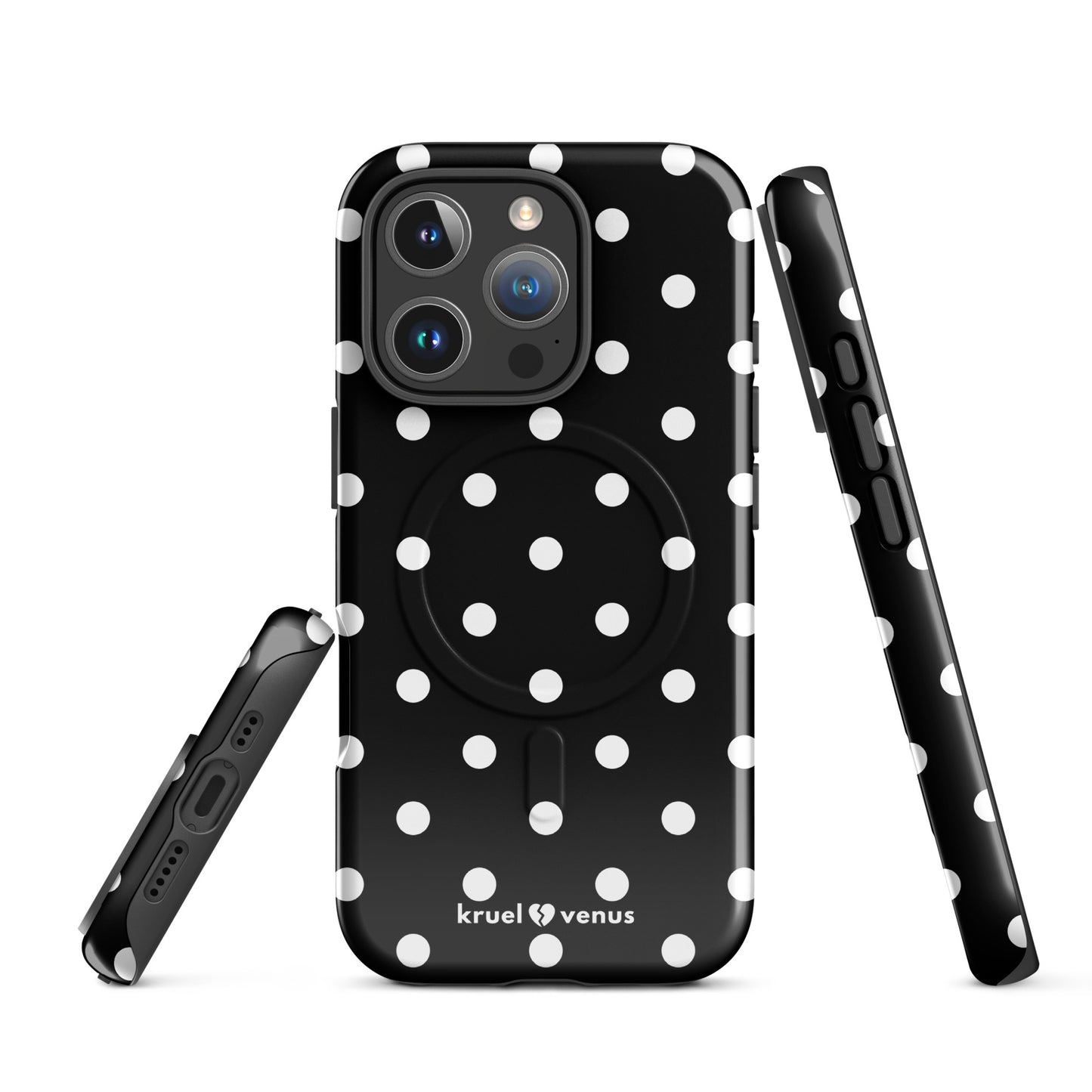 White Polka Dots Fun Phone Case in Black MagSafe®