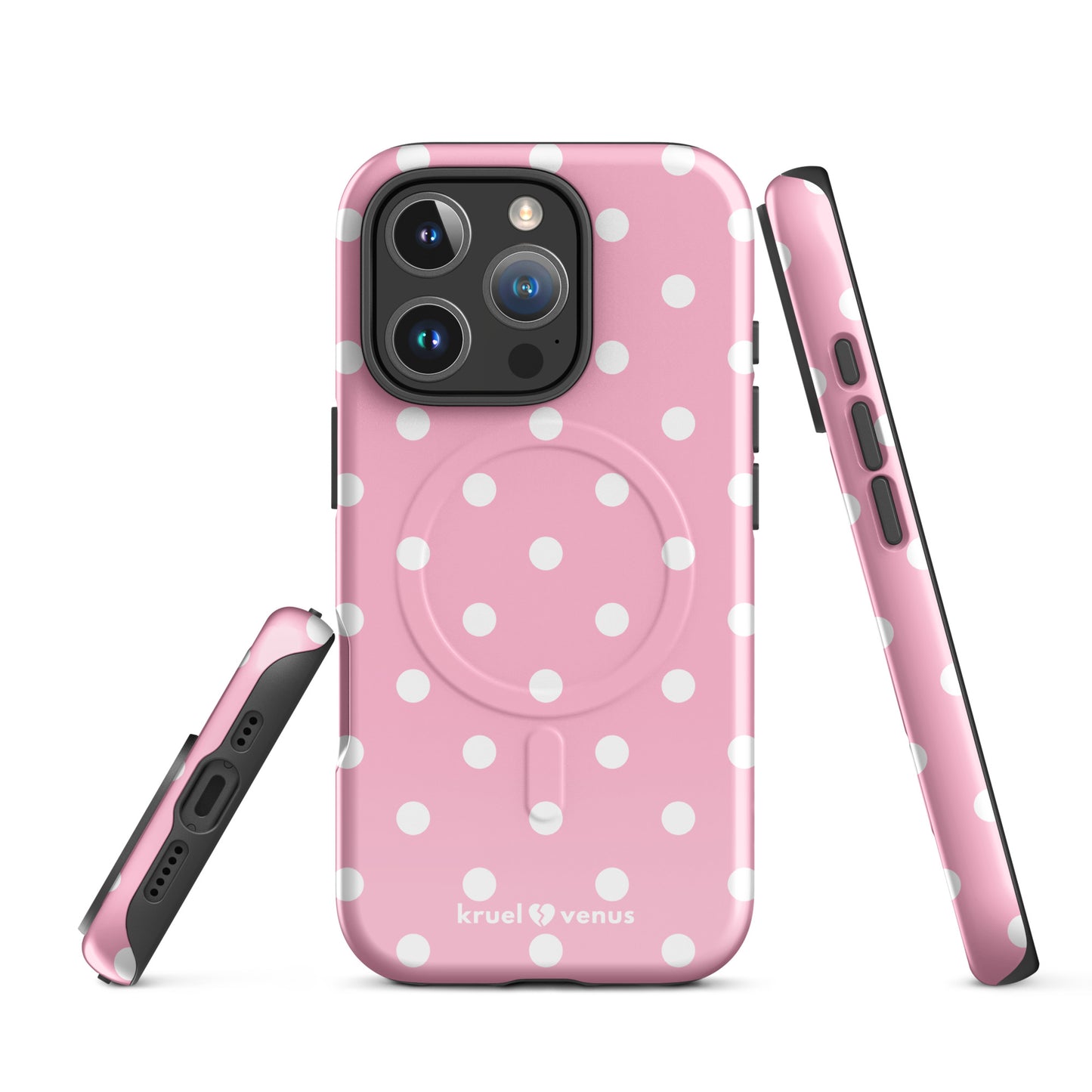 White Polka Dots Fun Phone Case in Pink MagSafe®
