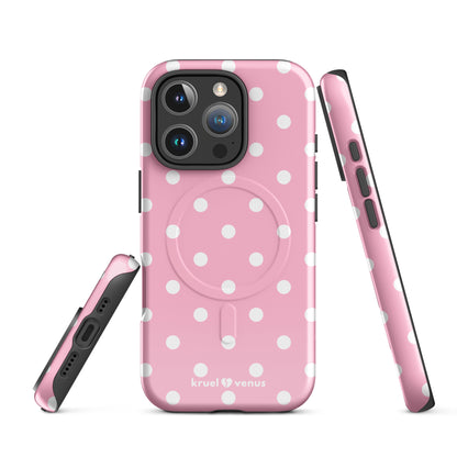 White Polka Dots Fun Phone Case in Pink MagSafe®