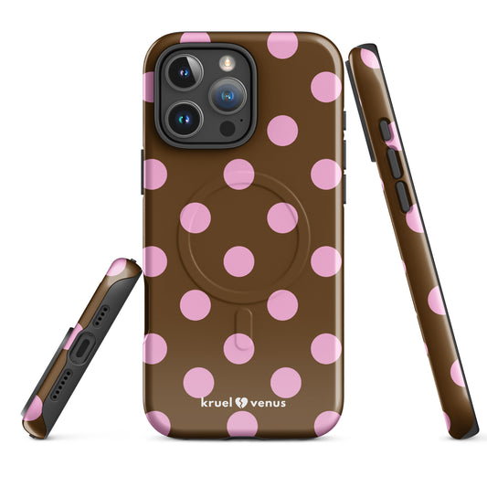 Big Pink Polka Dots Fun Phone Case in Brown MagSafe®
