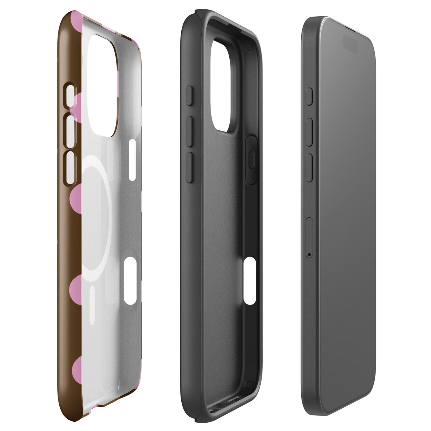 Big Pink Polka Dots Fun Phone Case in Brown MagSafe®
