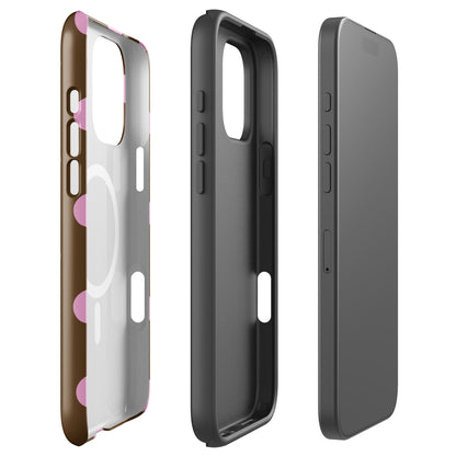 Big Pink Polka Dots Fun Phone Case in Brown MagSafe®