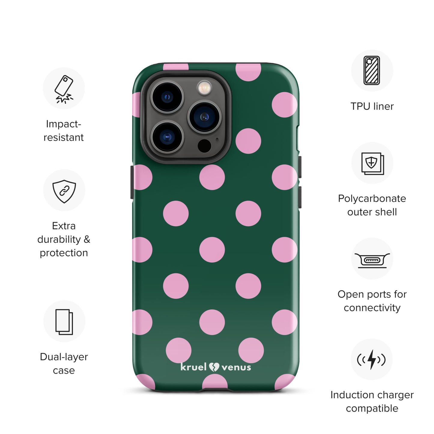 Big Pink Polka Dots in Green iPhone® Tough Case