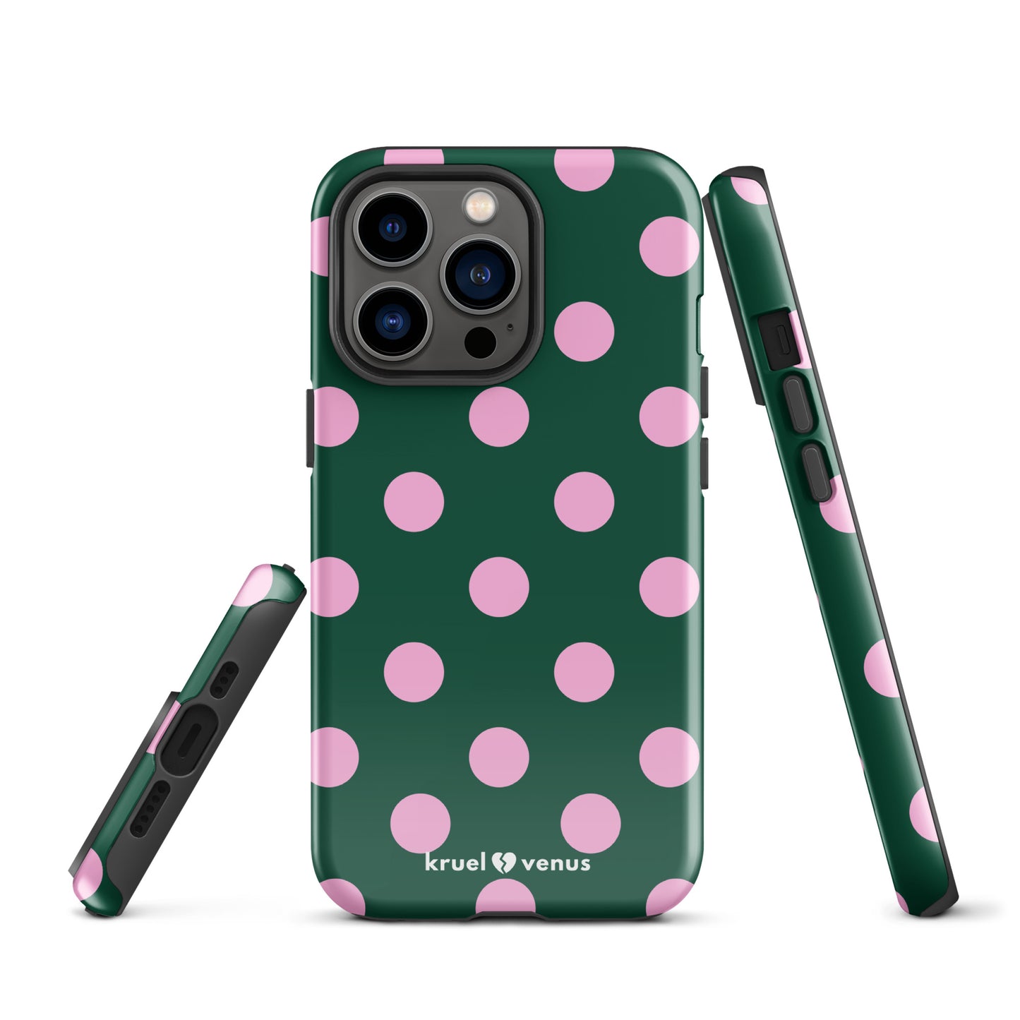 Big Pink Polka Dots in Green iPhone® Tough Case