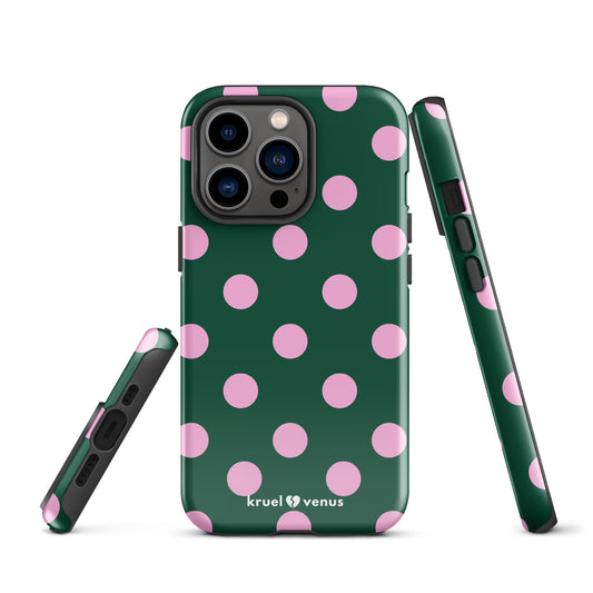 Big Pink Polka Dots in Green iPhone® Tough Case