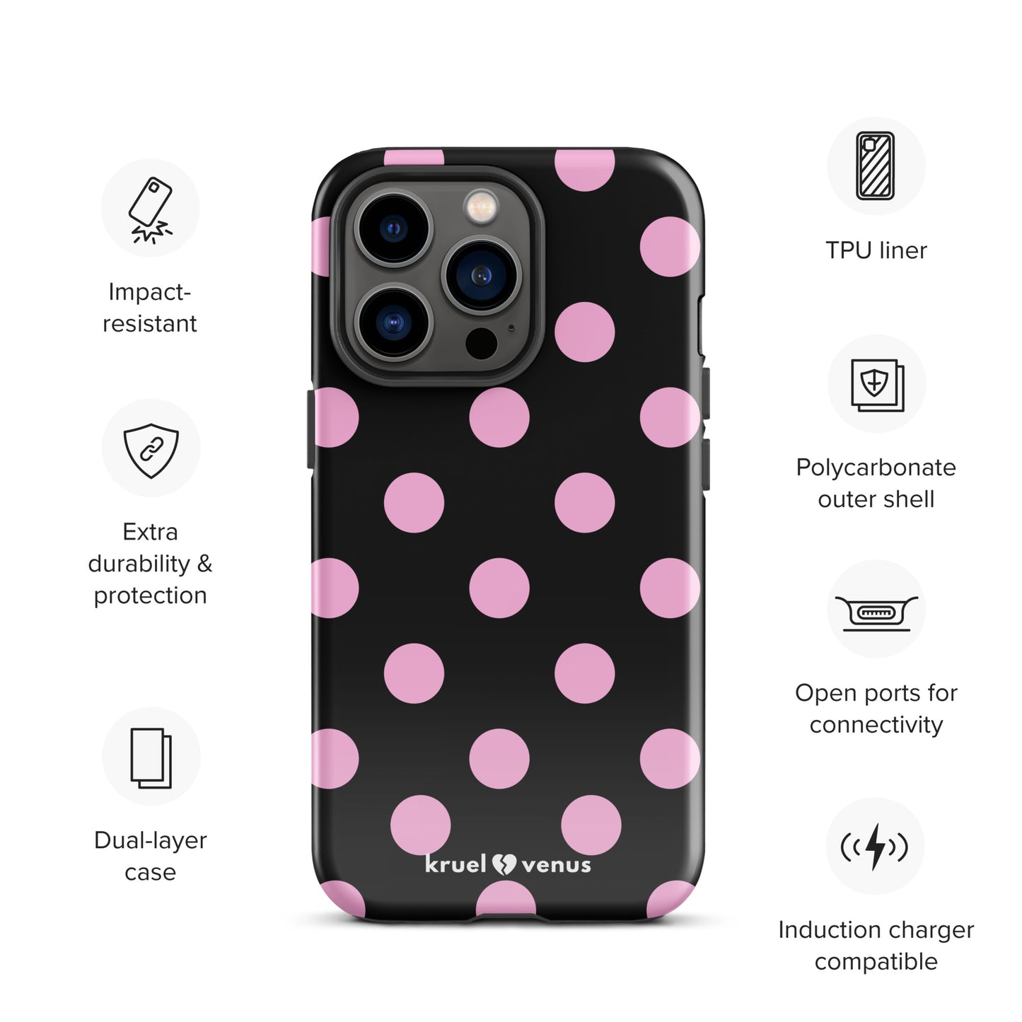 Big Pink Polka Dots in Black Tough Case iPhone®