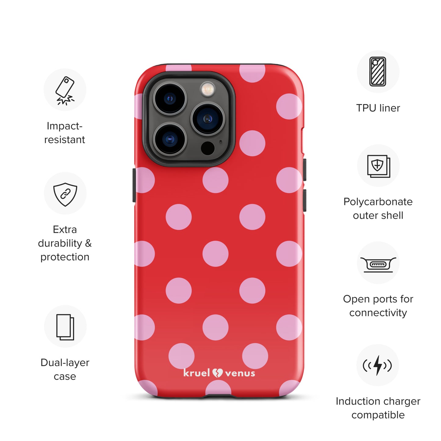 Big Pink Polka Dots in Red Tough Case iPhone®
