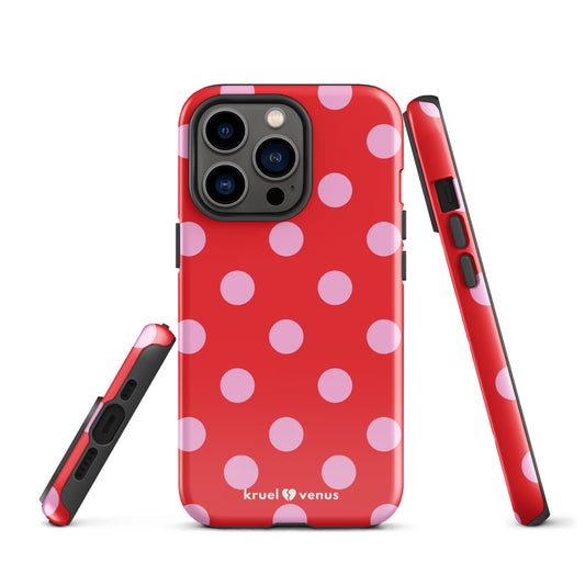 Big Pink Polka Dots in Red Tough Case iPhone®
