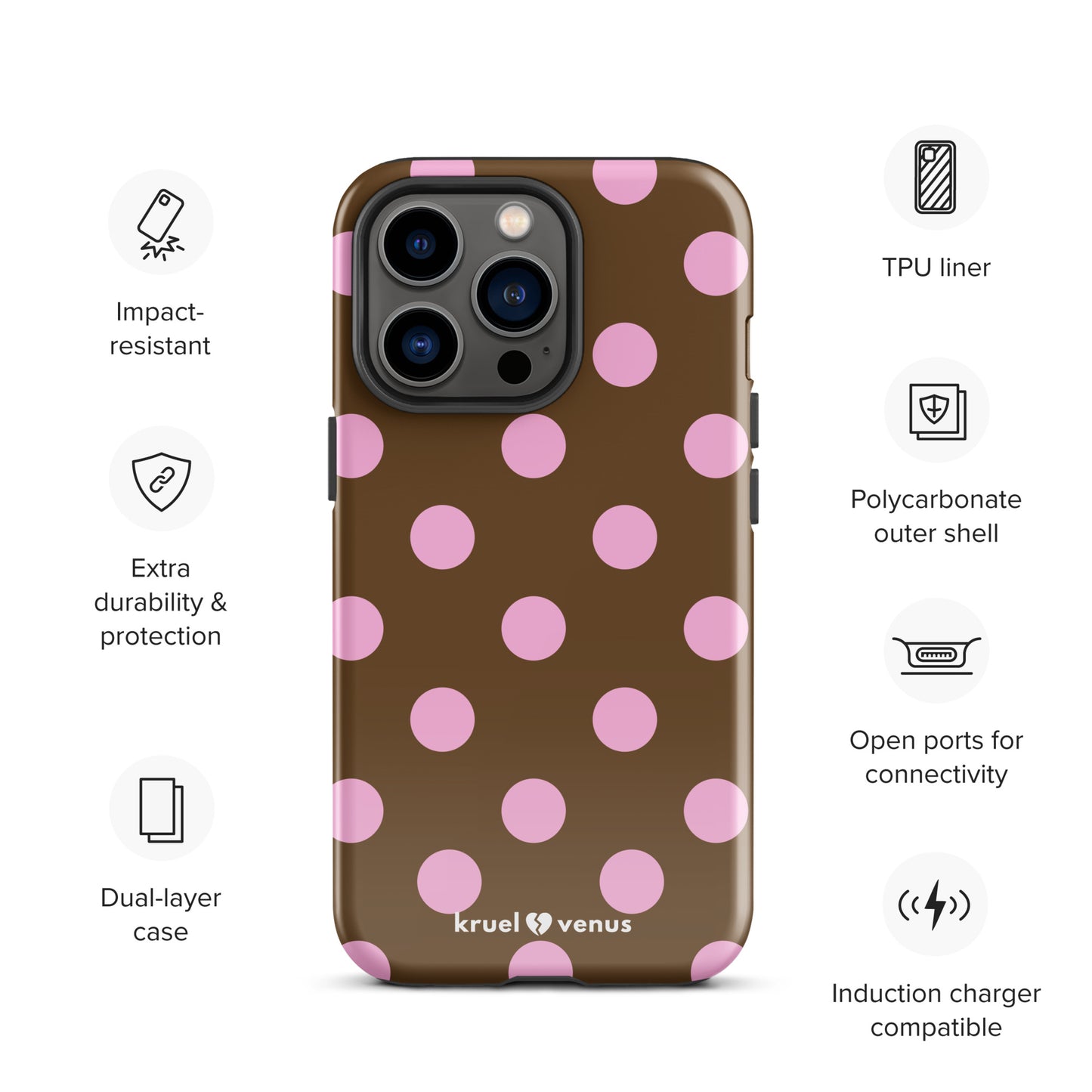Big Pink Polka Dots in Brown Tough Case iPhone®
