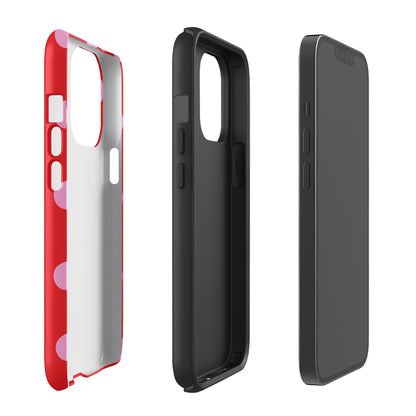 Big Pink Polka Dots in Red Tough Case iPhone®