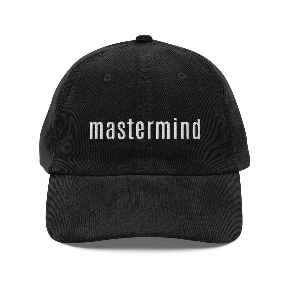 Mastermind black corduroy hat embroidered front