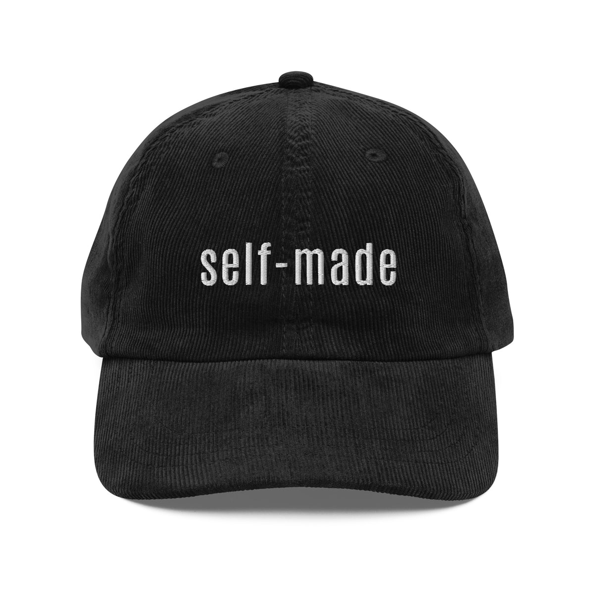 Self Made black corduroy hat embroidered front
