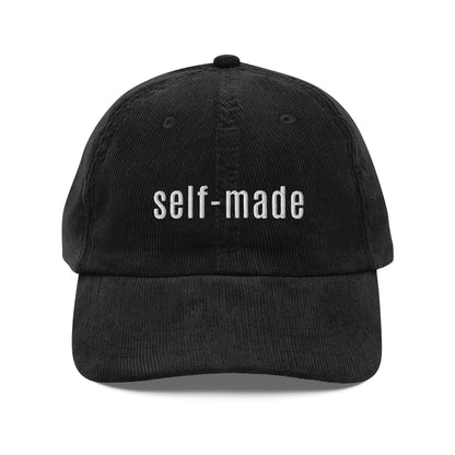 Self Made black corduroy hat embroidered front